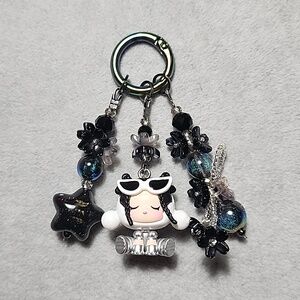 Cute Black & Iridescent Charm Keychain with Skullpanda